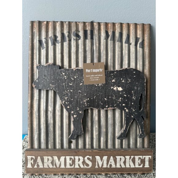 Pier Imports Fresh Milk Decorative Sign 13"x11" Cow Farmers Market Farmhouse - Picture 1 of 5